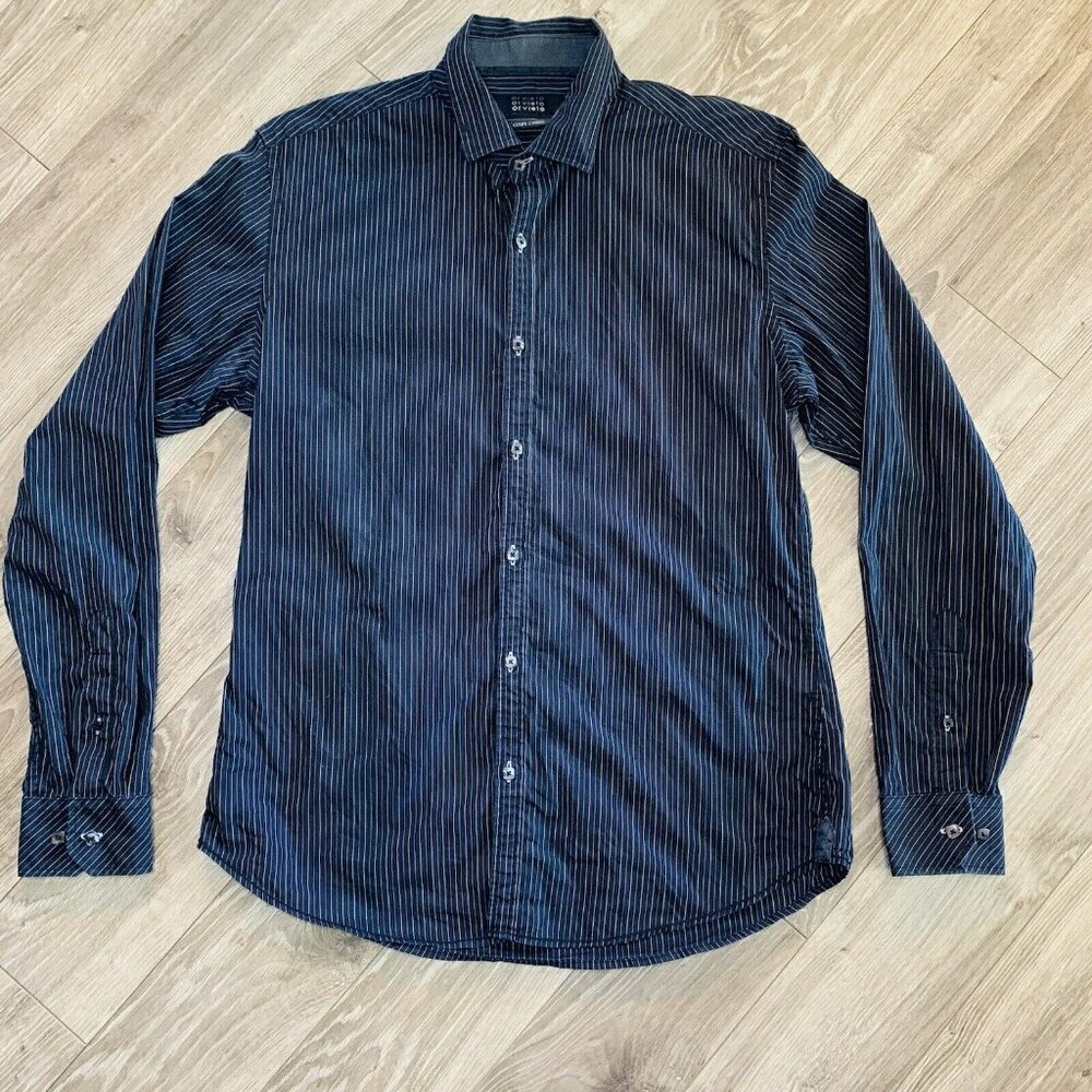 Orvieto Men’s Long Sleeve Shirt Striped Size M Dark Blue